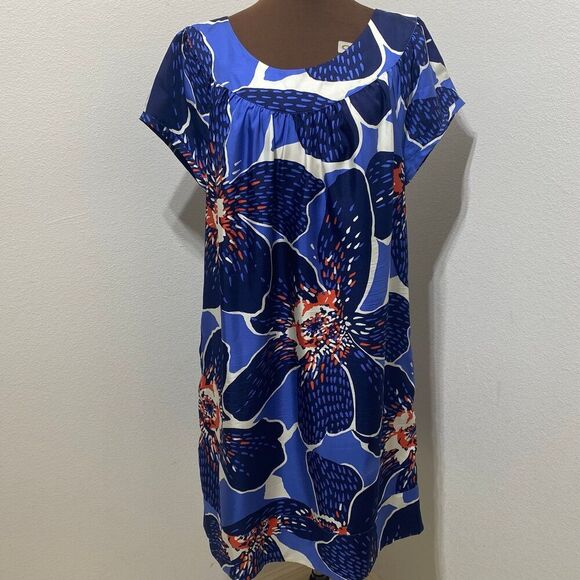 Victor Alfaro Blue Floral Silk Dress Size 16 - Picture 1 of 10